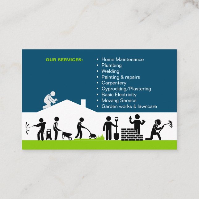 Editable business card template for handyman (Back)