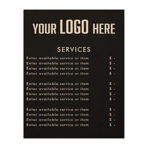 Editable Business Logo Service Pricing Guide Wood Wall Art