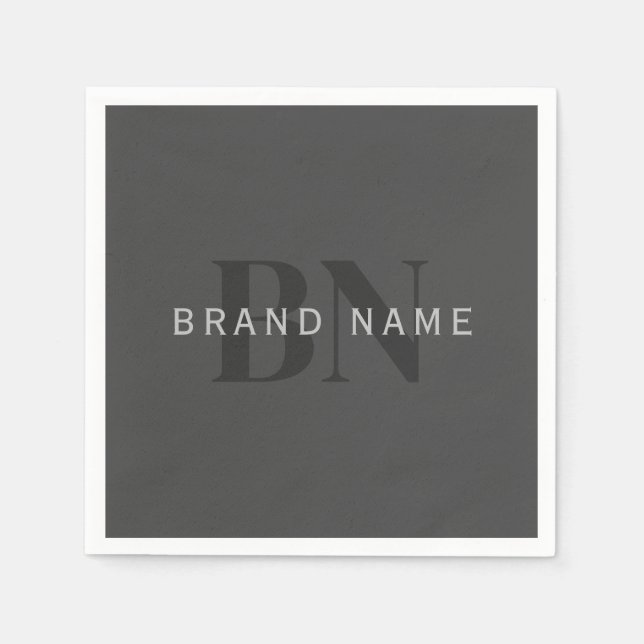 Editable Business Name (or any other text) Gray Napkins (Front)