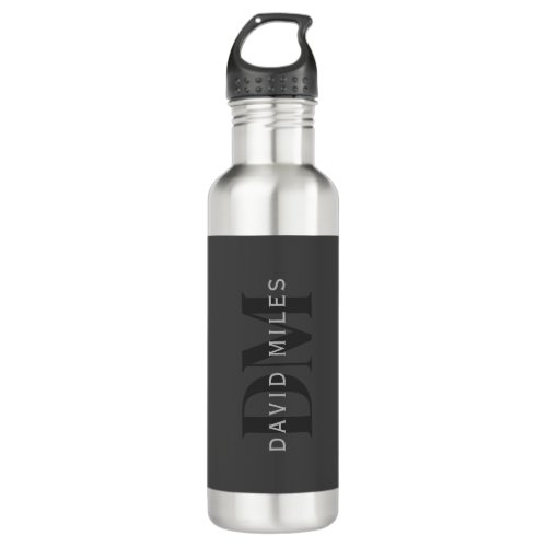 Editable Business Name or any other text Gray Stainless Steel Water Bottle