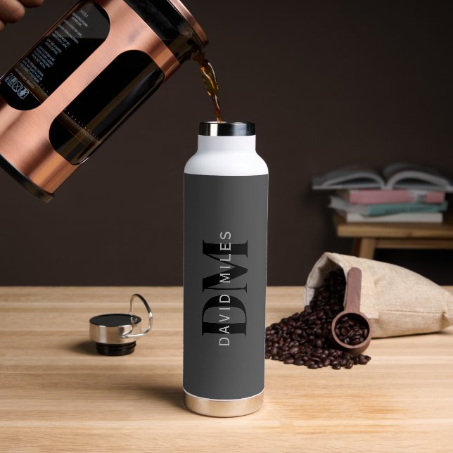 Editable Business Name (or any other text) Gray Water Bottle (Coffee)