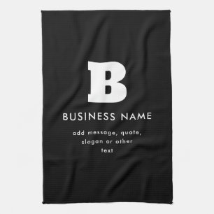 Editable Business Name & Slogan Black & White Kitchen Towel