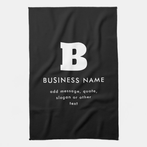 Editable Business Name  Slogan  Black  White Kitchen Towel