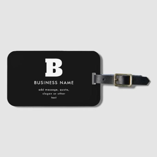 Editable Business Name  Slogan  Black  White Luggage Tag