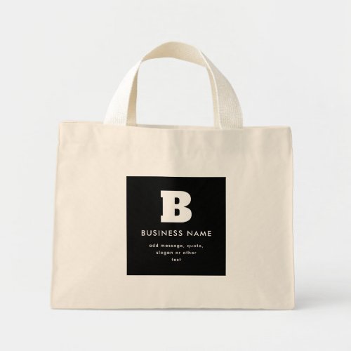 Editable Business Name  Slogan  Black  White Mini Tote Bag