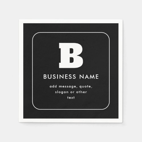 Editable Business Name  Slogan  Black  White Napkins