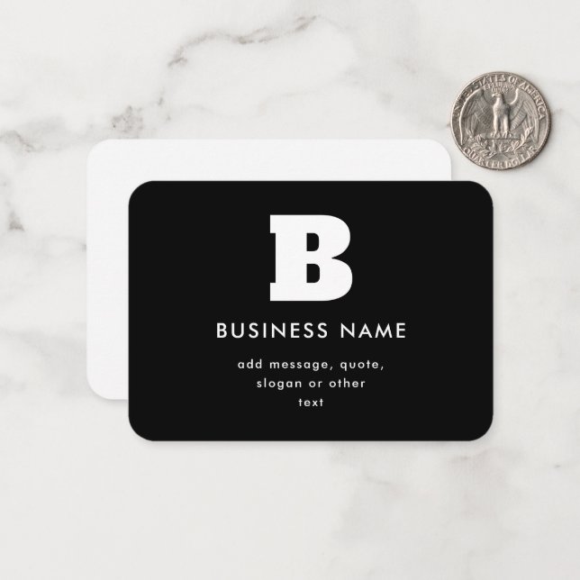 Editable Business Name & Slogan | Black & White Note Card (Front/Back In Situ)