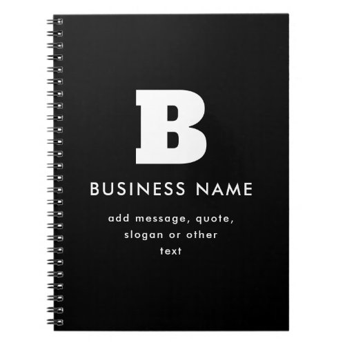 Editable Business Name  Slogan  Black  White Notebook