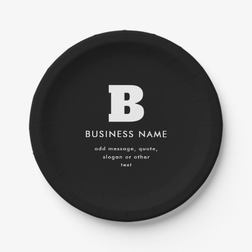 Editable Business Name  Slogan  Black  White Paper Plates