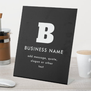 Editable Business Name & Slogan Black & White Pedestal Sign
