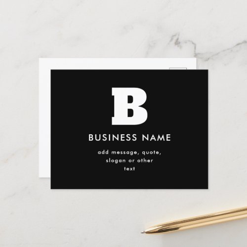 Editable Business Name  Slogan  Black  White Postcard