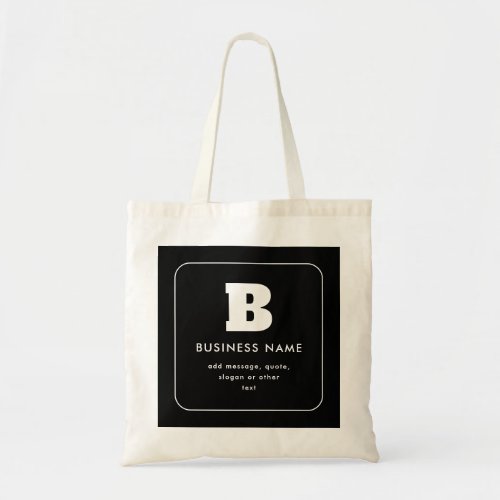 Editable Business Name  Slogan  Black  White Tote Bag