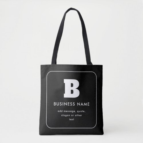 Editable Business Name  Slogan  Black  White Tote Bag