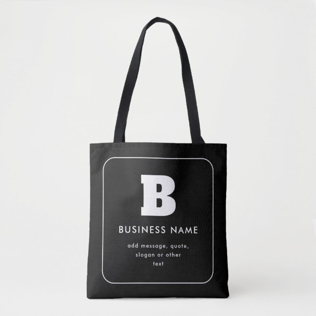 Editable Business Name & Slogan | Black & White Tote Bag (Front)