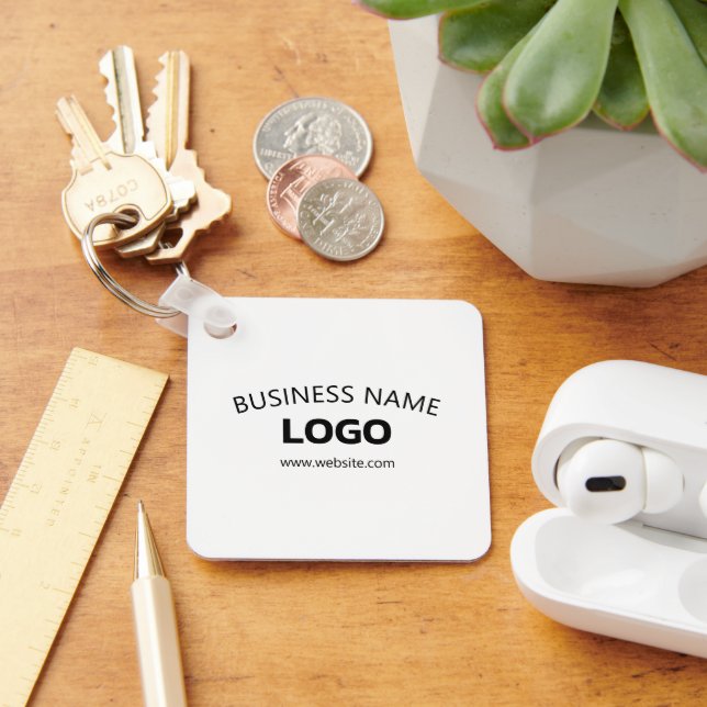 Editable Business Name, Website & Uploaded Logo Keychain (Desk)