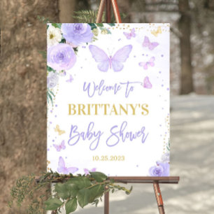 EDITABLE Butterfly Baby Shower Welcome sign Purple