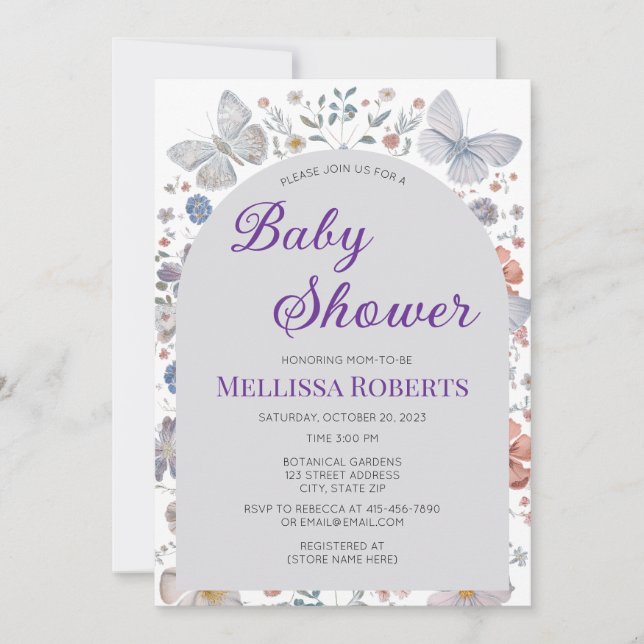 Editable Butterfly Theme Baby Shower Invitation (Front)