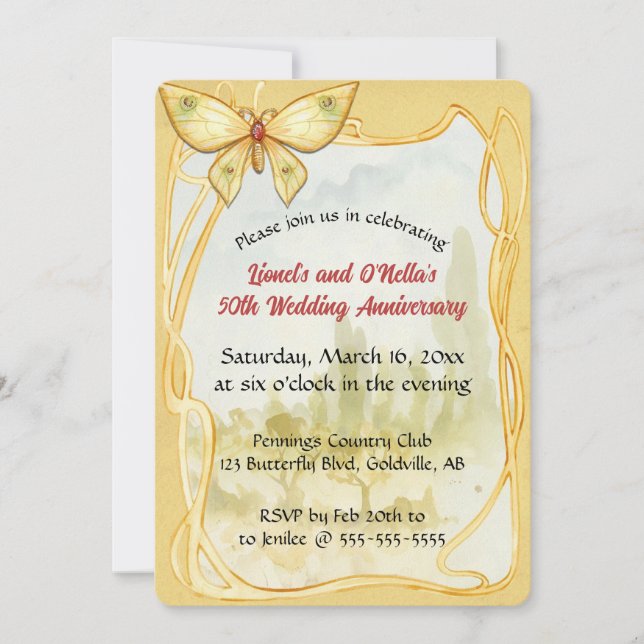 Editable Butterflyl and Gold Frame Invitation (Front)
