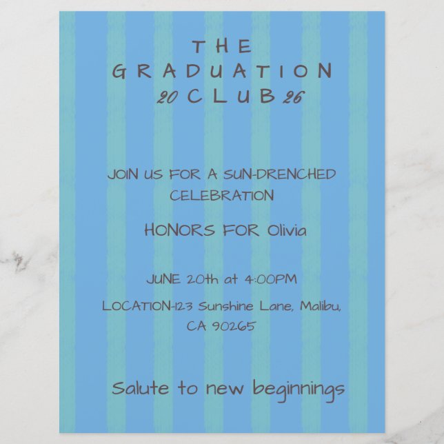 Editable Cabana Stripe Graduation Invitation (Front)