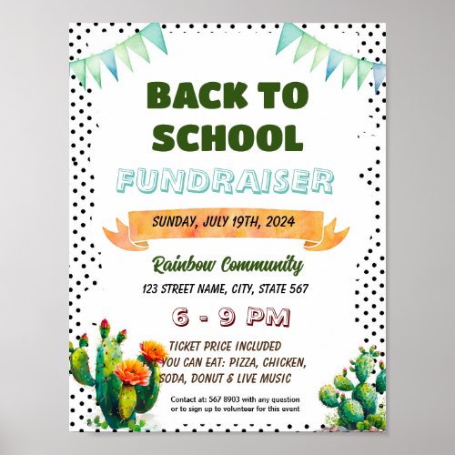 Editable cactus back to school flyer poster