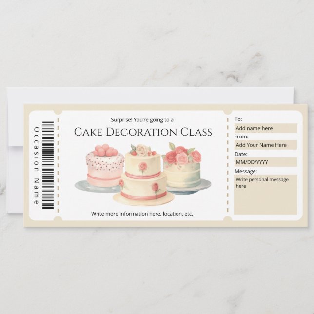 Editable Cake Decoration Class Gift Certificate Invitation (Front)