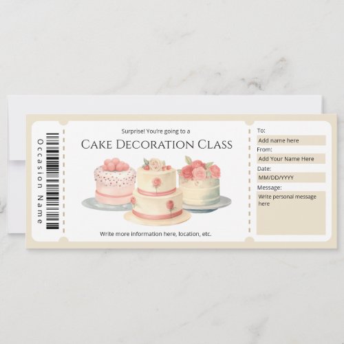 Editable Cake Decoration Class Gift Certificate Invitation