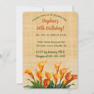 Editable Calla Lilies on Beige Linen Invitation