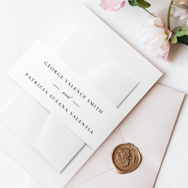 Editable Calligraphy Elegant White Black Wedding Invitation Belly Band (Creator Uploaded)