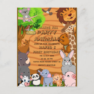 Editable Calling All Party Animals Farm Girl Birth Holiday Postcard