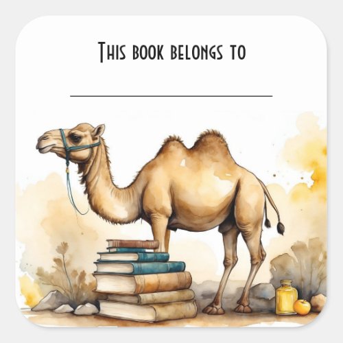 Editable Camel and Books Bookplate Sticker