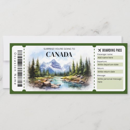 Editable Canada Boarding Pass Plane ticket Invitation