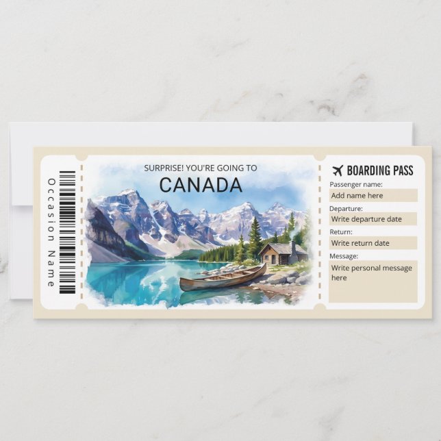 Editable Canada Trip Boarding Pass Ticket Invitation (Front)