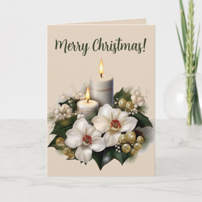 Editable Candles Flowers and Beads Christmas Card (Front)