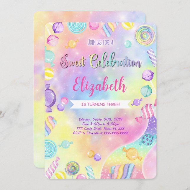 Editable Candy Birthday Invitation  (Front/Back)