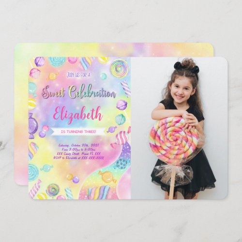 Editable Candy Birthday Photo Invitation 