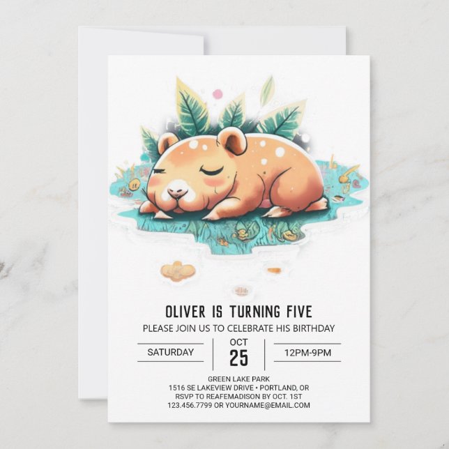 Editable Capybara Birthday Invitation (Front)