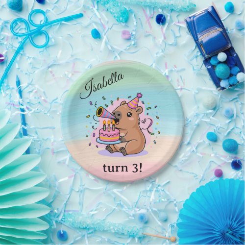 Editable Capybara Birthday Party Plate Cute Kids D