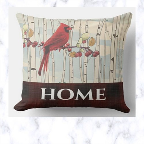 Editable Cardinal Birch Trees Home Outdoor Pillow