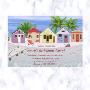 Editable Caribbean Beach Retirement Invitation Postcard