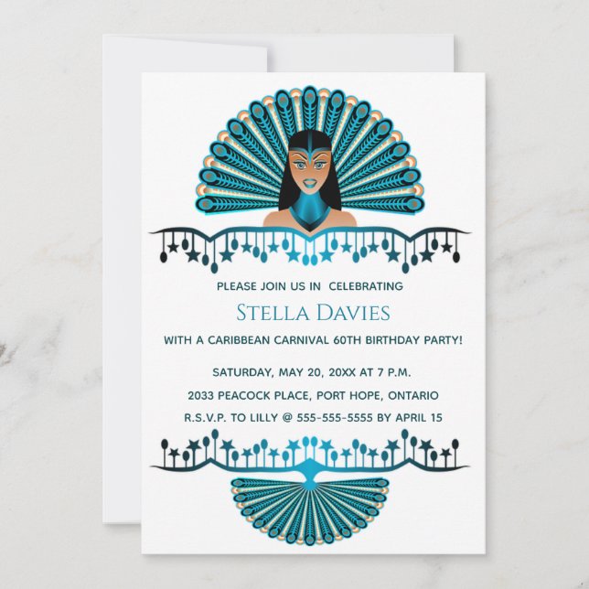 Editable Caribbean Carnival Birthday Invitation (Front)