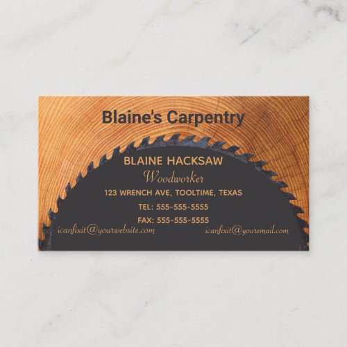 Editable Carpenter Circular Saw Blade Business Card