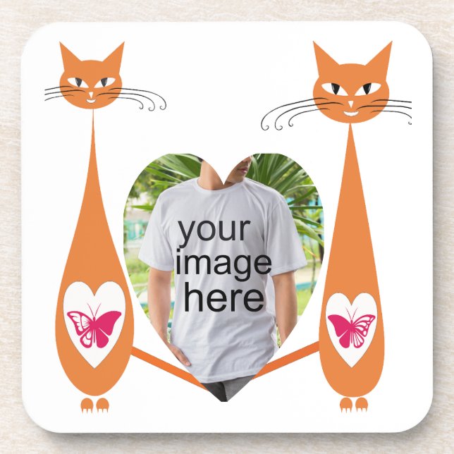 Editable Cat Love Heart – Custom Text Design Beverage Coaster (Front)
