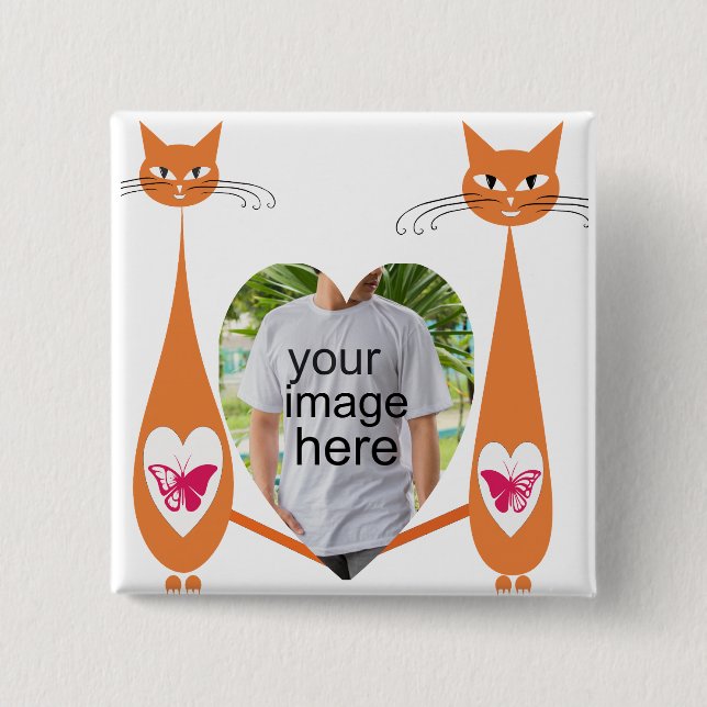 Editable Cat Love Heart – Custom Text Design Button (Front)
