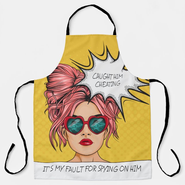Editable Caught Him Cheating Pop Art Apron (Front)