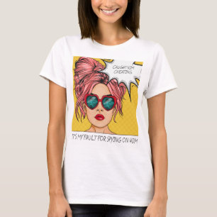 Editable Caught Him Cheating Pop Art T-Shirt