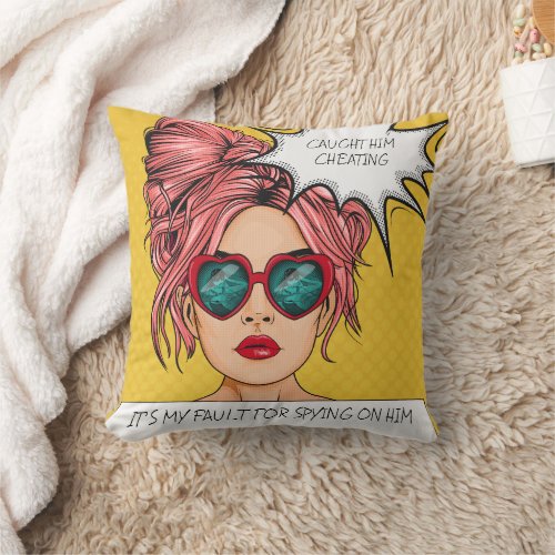 Editable Caught Him Cheating Pop Art Throw Pillow