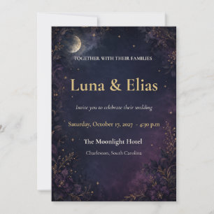 Editable Celestial Gothic Moon Wedding Invitation