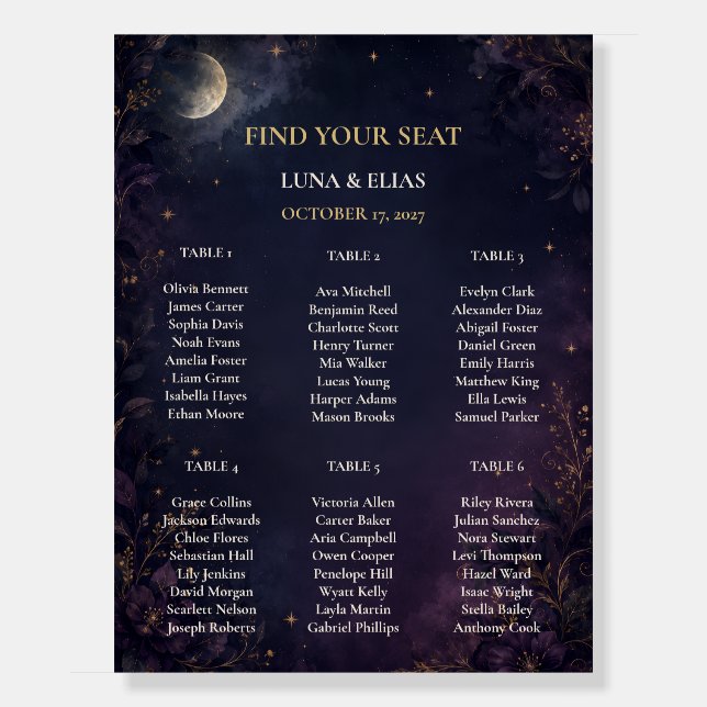 Editable Celestial Gothic Wedding Seating Chart Foam Board (Front)