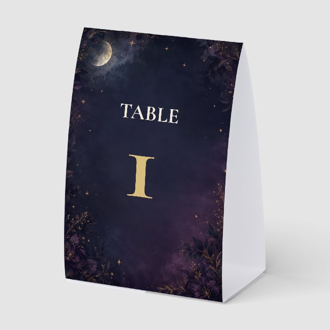 Editable Celestial Gothic Wedding Table Number Ten Paper Table Tent (Front)