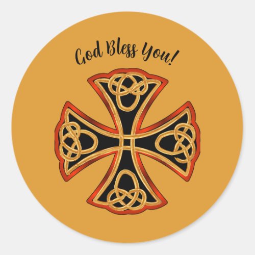 Editable Celtic Cross God Bless You Classic Round Sticker